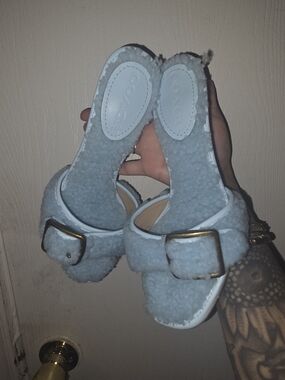 Coach Light Blue Shearling Slide Sandals